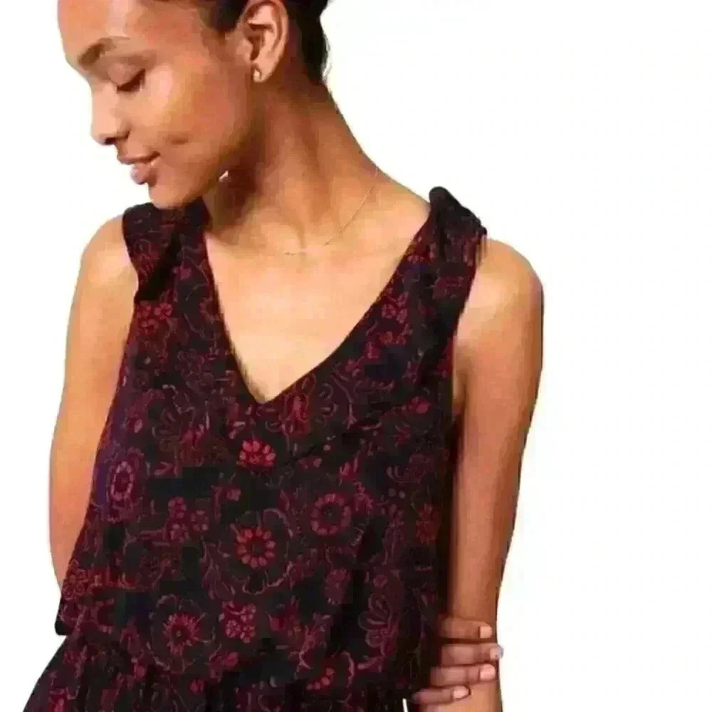 LOFT Red and Black Floral Maxi Dress - size small